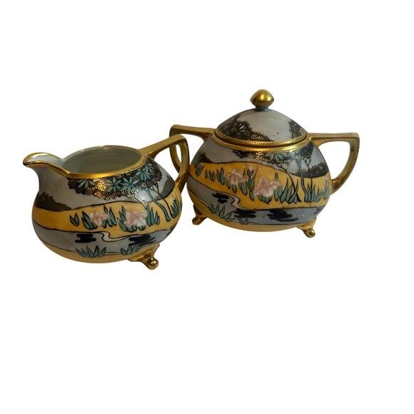 Vintage Noritake Nippon Hand Painted cream and sugar Jam Pot Art Nouveau - Picture 1 of 8